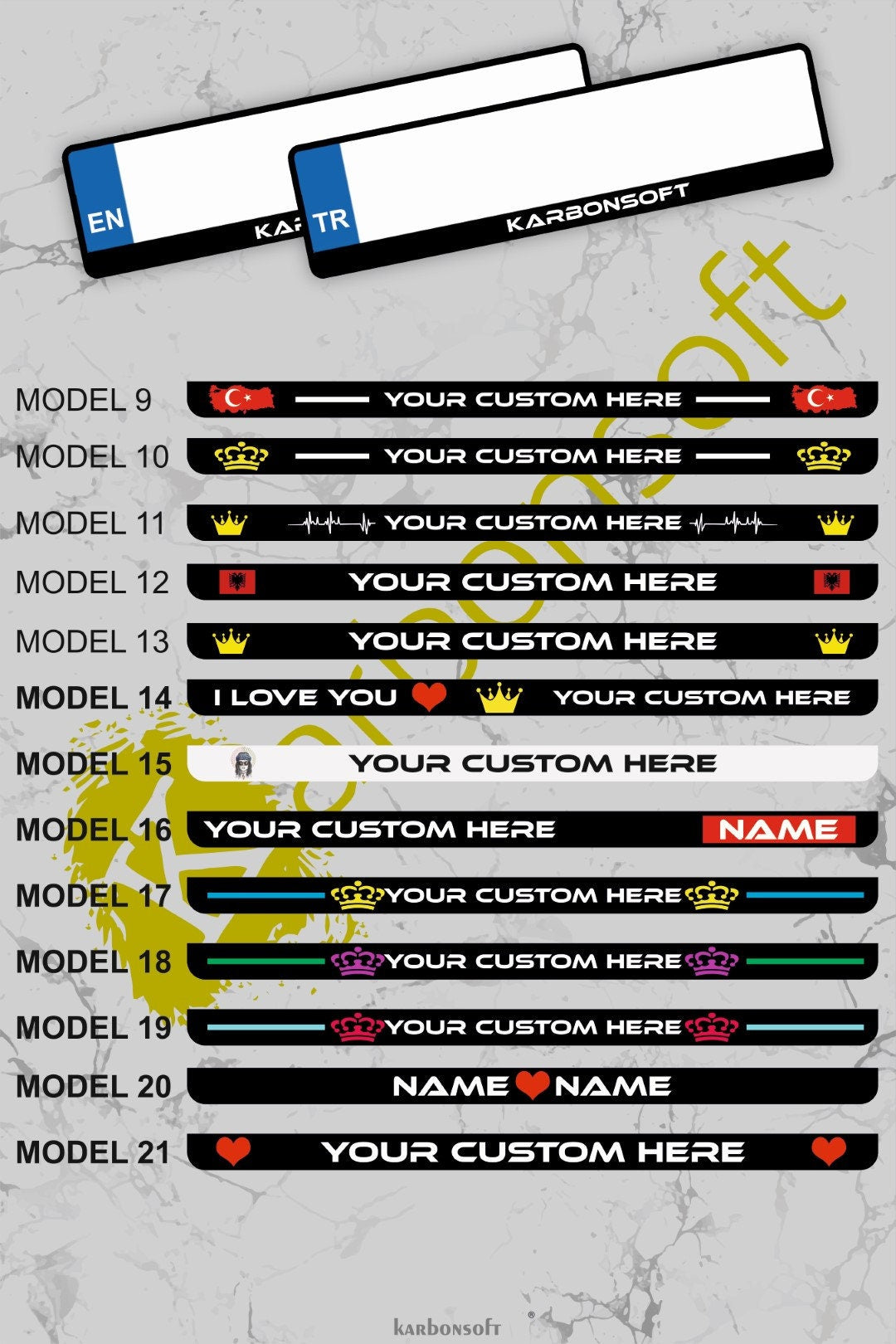 2x Personalized License Plate Frame Holder For Any Car Universal Glossy European Standard High Satisfaction