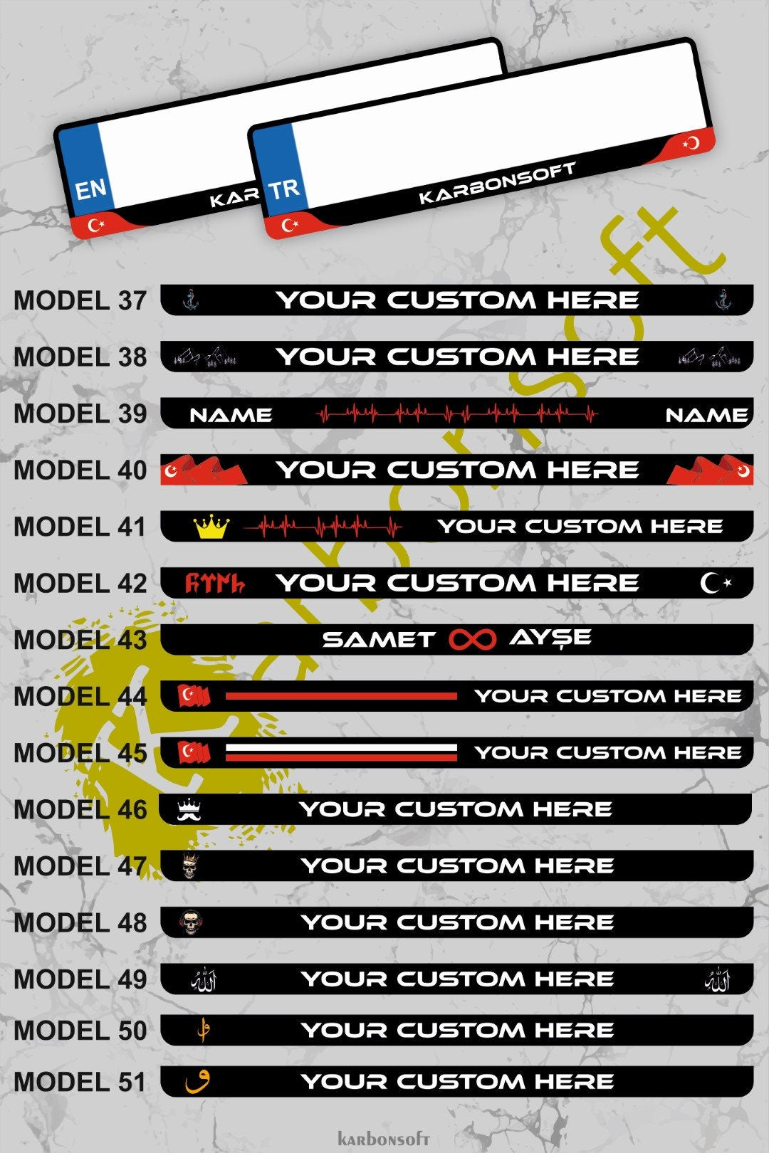 2x Personalized License Plate Frame Holder For Any Car Universal Glossy European Standard High Satisfaction