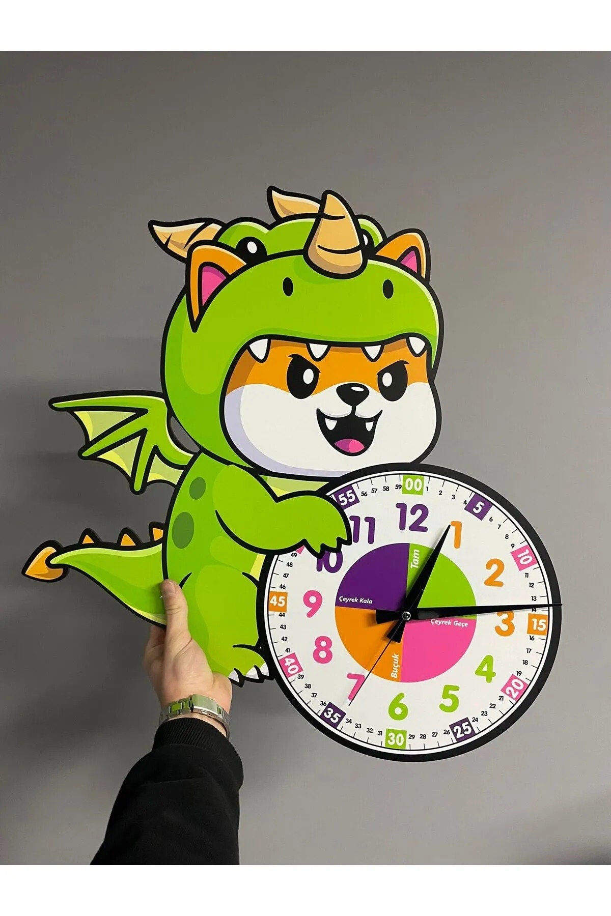 Cute Dragon Themed Montessori Children's Room Educational Wall Clock