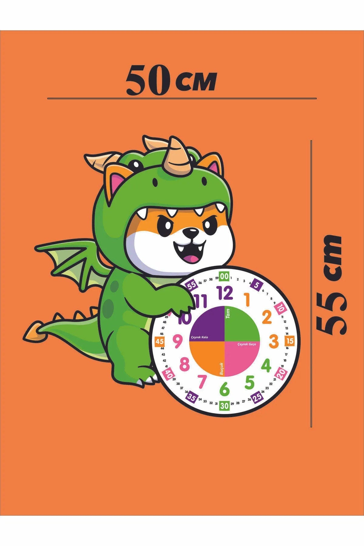 Cute Dragon Themed Montessori Children's Room Educational Wall Clock