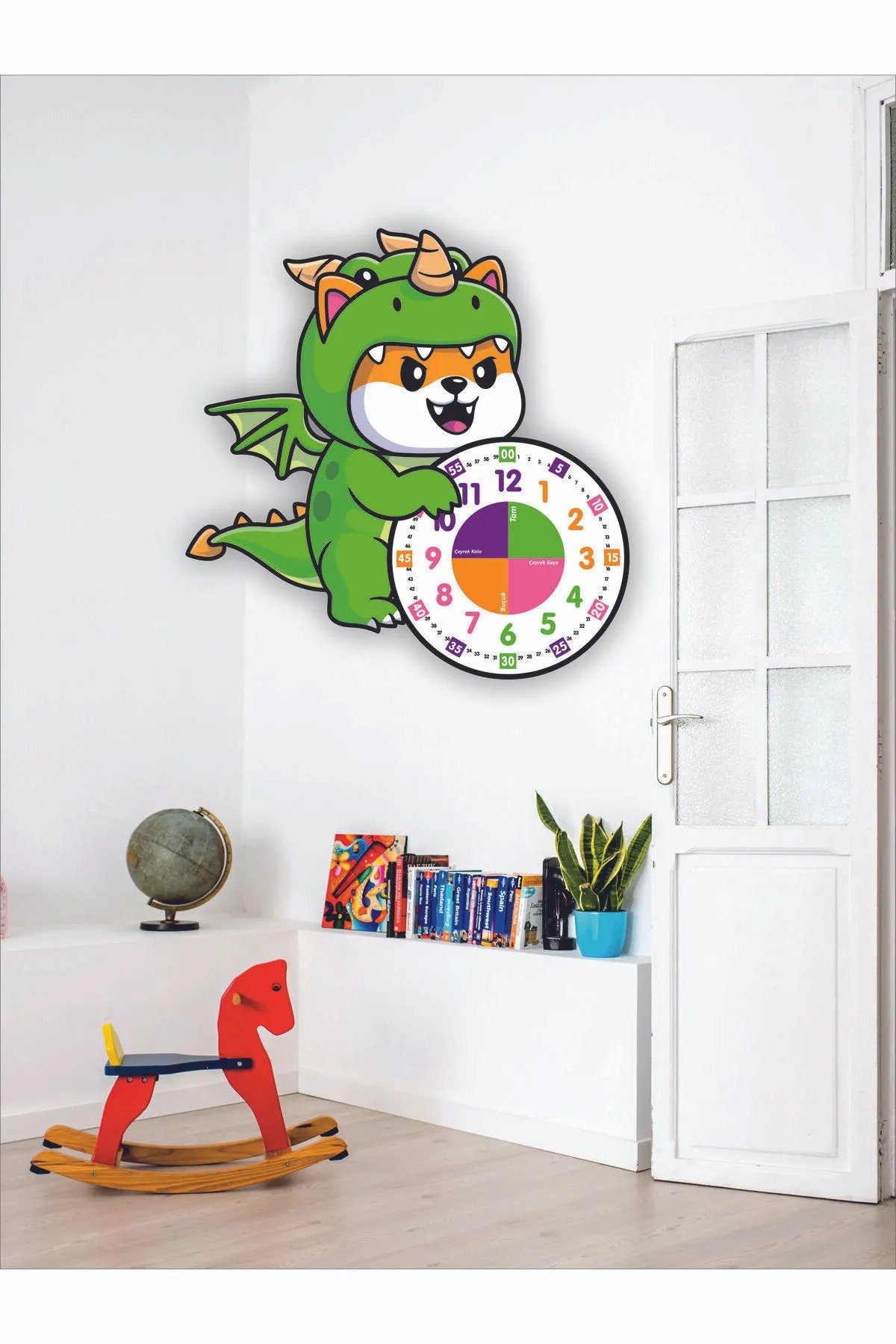 Cute Dragon Themed Montessori Children's Room Educational Wall Clock