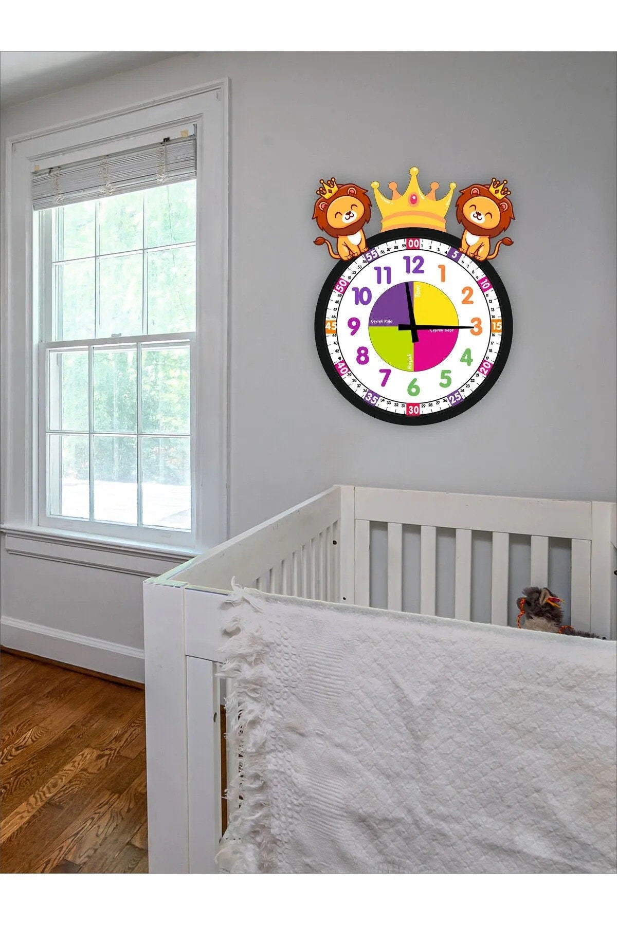 Cute Lion Themed Montessori Children's Room Educational Wall Clock