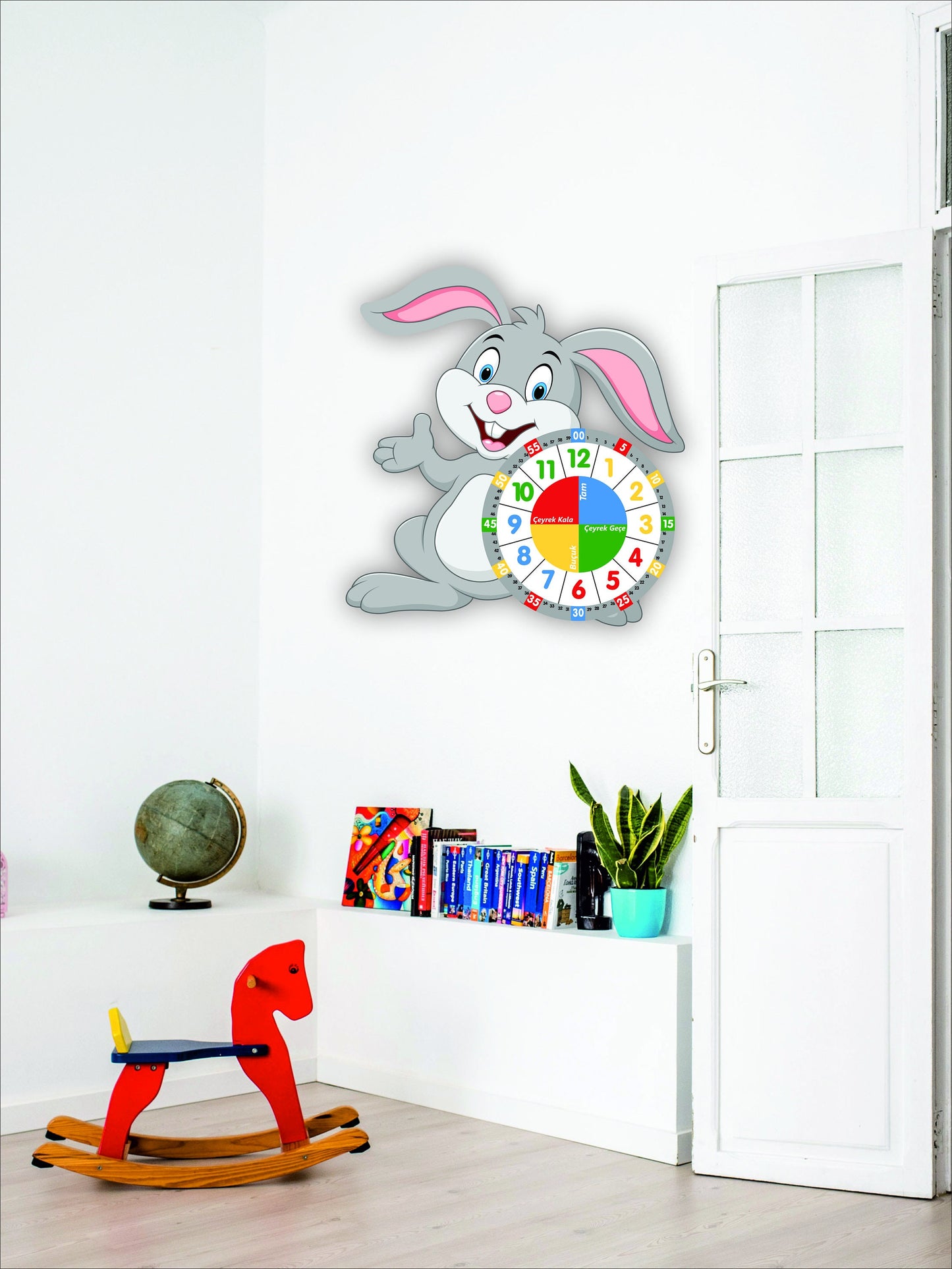 Cute Rabbit Themed Montessori Children's Room Educational Wall Clock