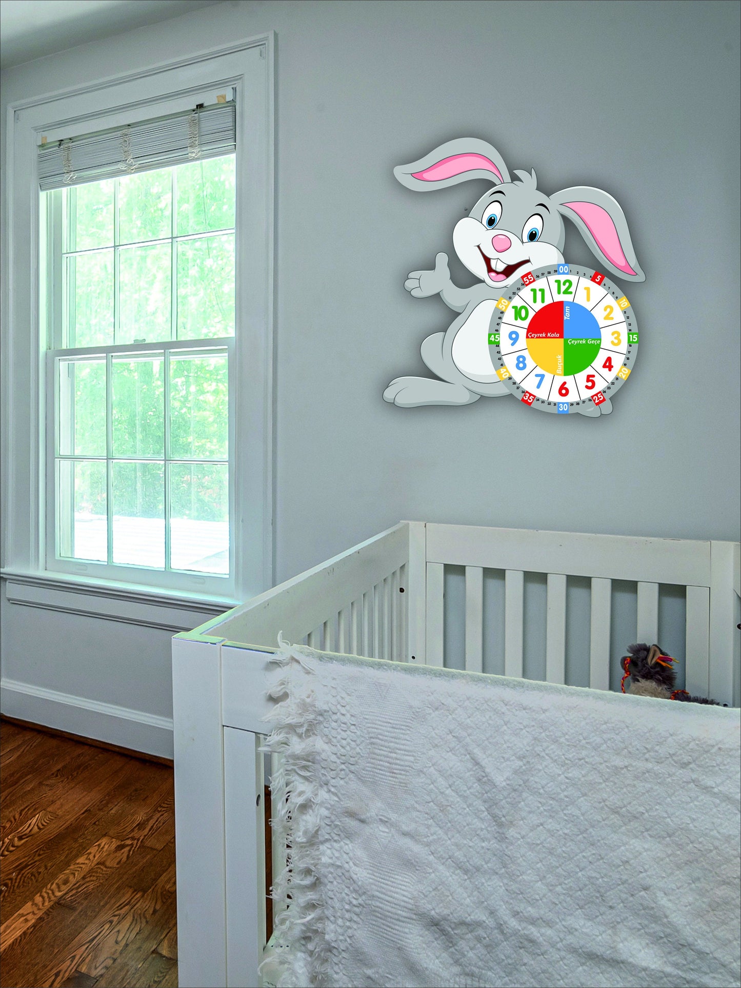 Cute Rabbit Themed Montessori Children's Room Educational Wall Clock
