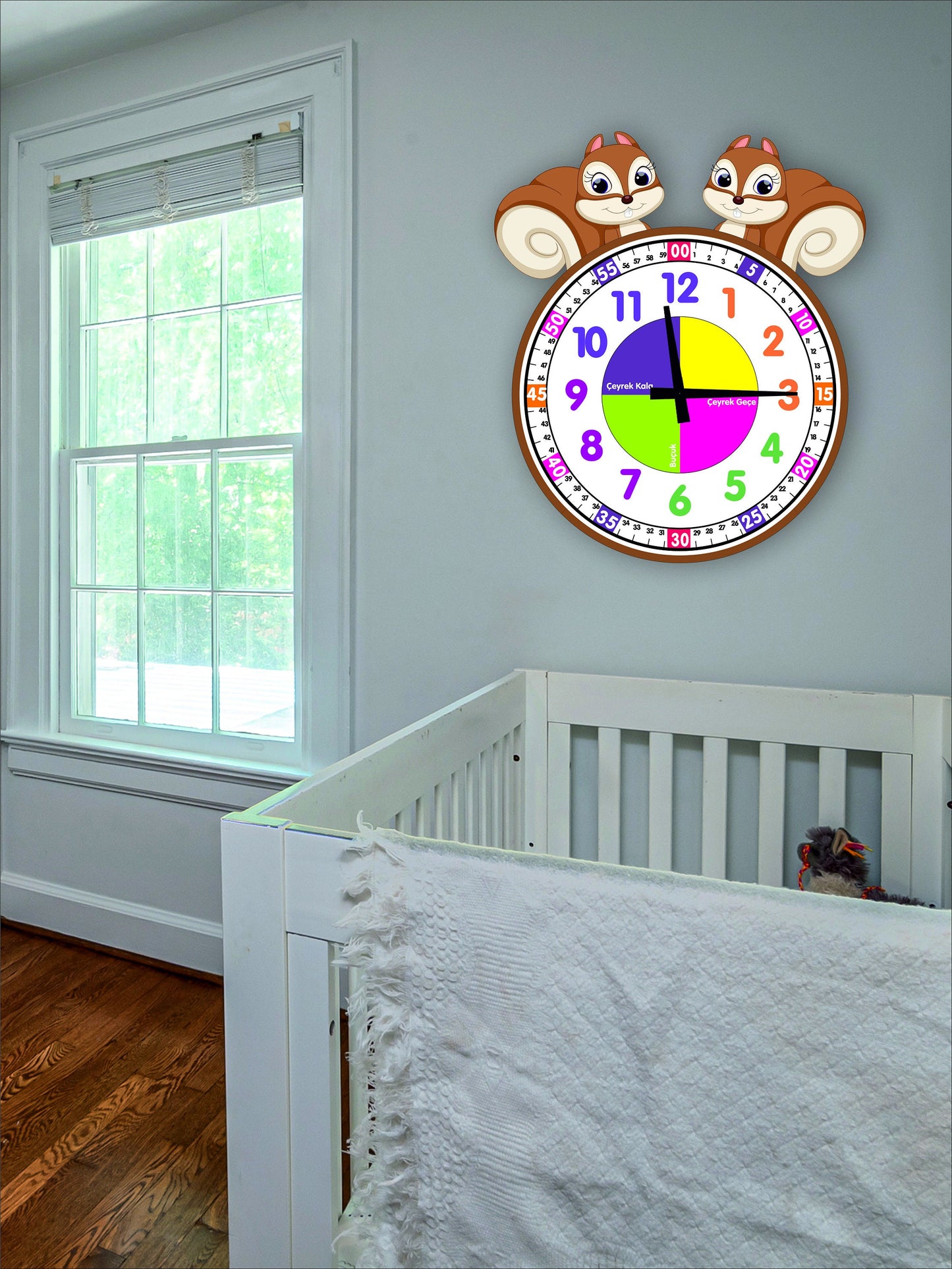 Cute Squirrel Themed Montessori Children's Room Educational Wall Clock