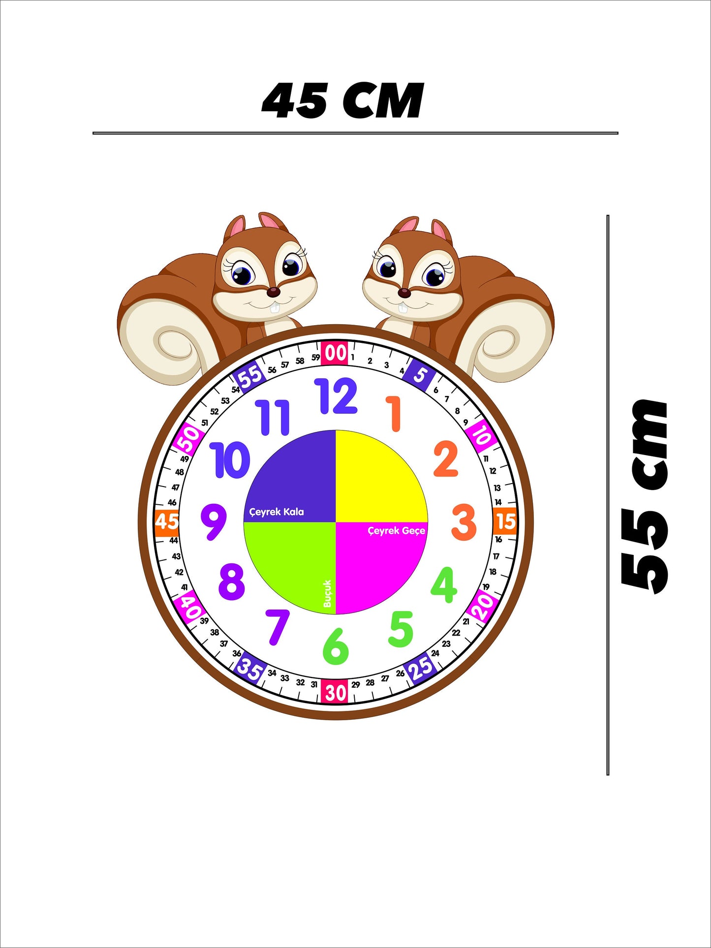 Cute Squirrel Themed Montessori Children's Room Educational Wall Clock