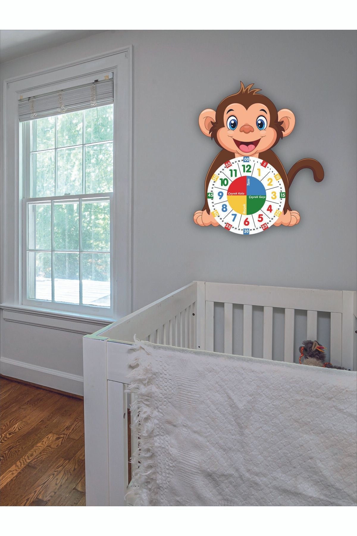 Cute Monkey Themed Montessori Children's Room Educational Wall Clock