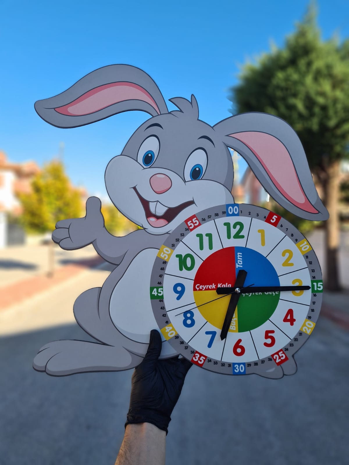 Cute Rabbit Themed Montessori Children's Room Educational Wall Clock
