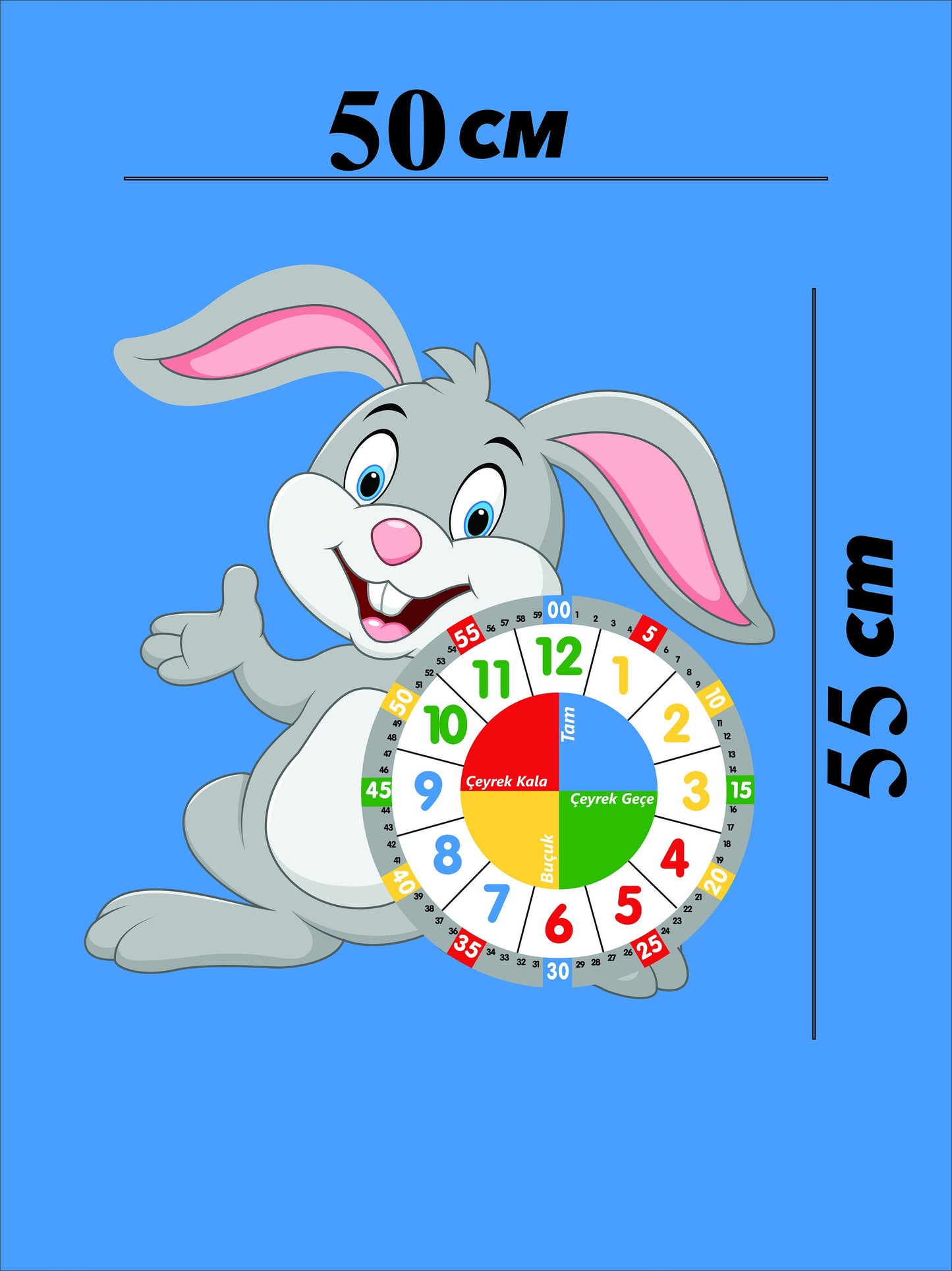 Cute Rabbit Themed Montessori Children's Room Educational Wall Clock