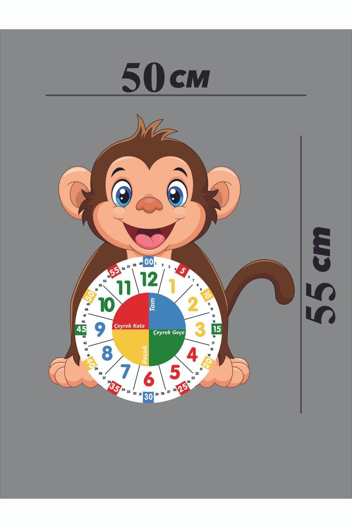 Cute Monkey Themed Montessori Children's Room Educational Wall Clock