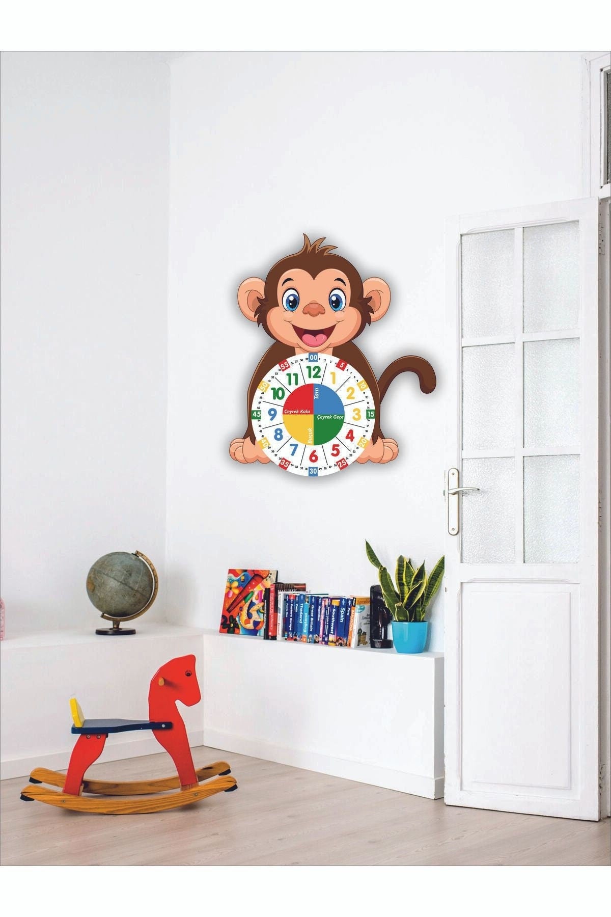 Cute Monkey Themed Montessori Children's Room Educational Wall Clock