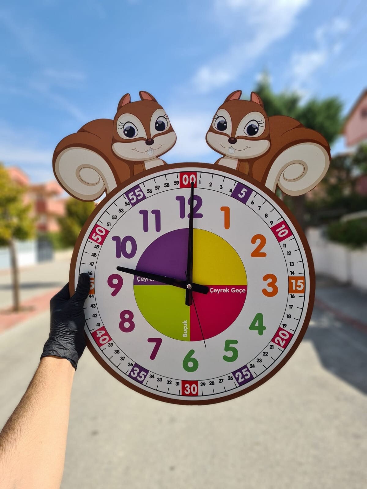 Cute Squirrel Themed Montessori Children's Room Educational Wall Clock
