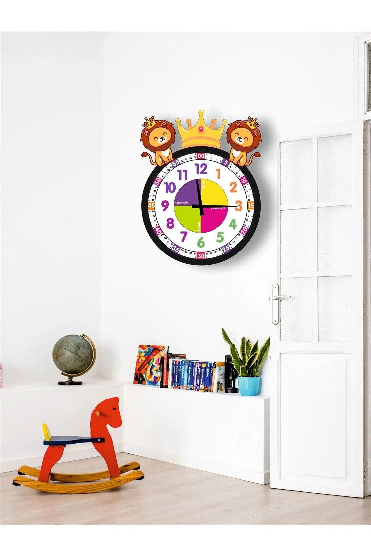 Cute Lion Themed Montessori Children's Room Educational Wall Clock