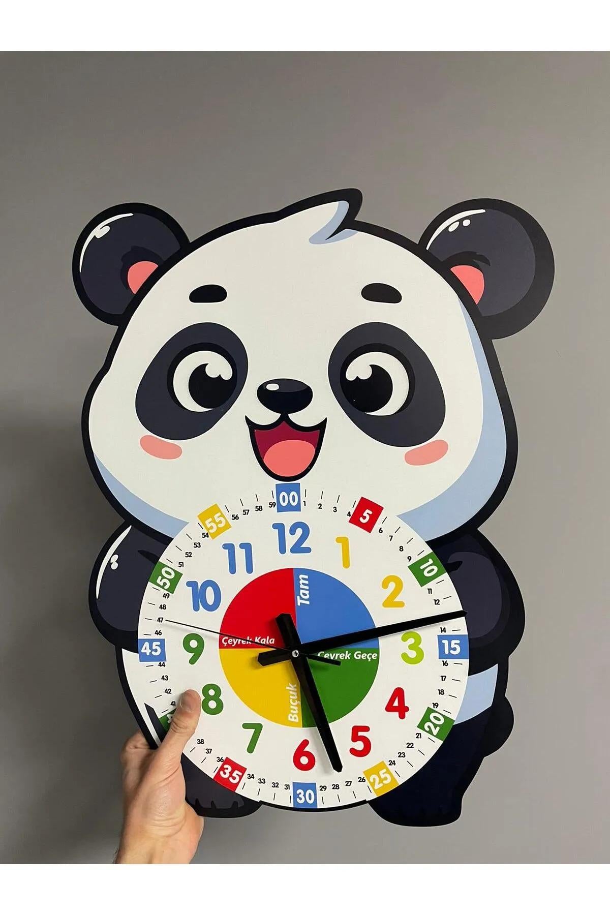 Cute Panda Po Montessori Kids Room Educational Wooden Wall Clock - Silent Mechanism, Stylish Design
