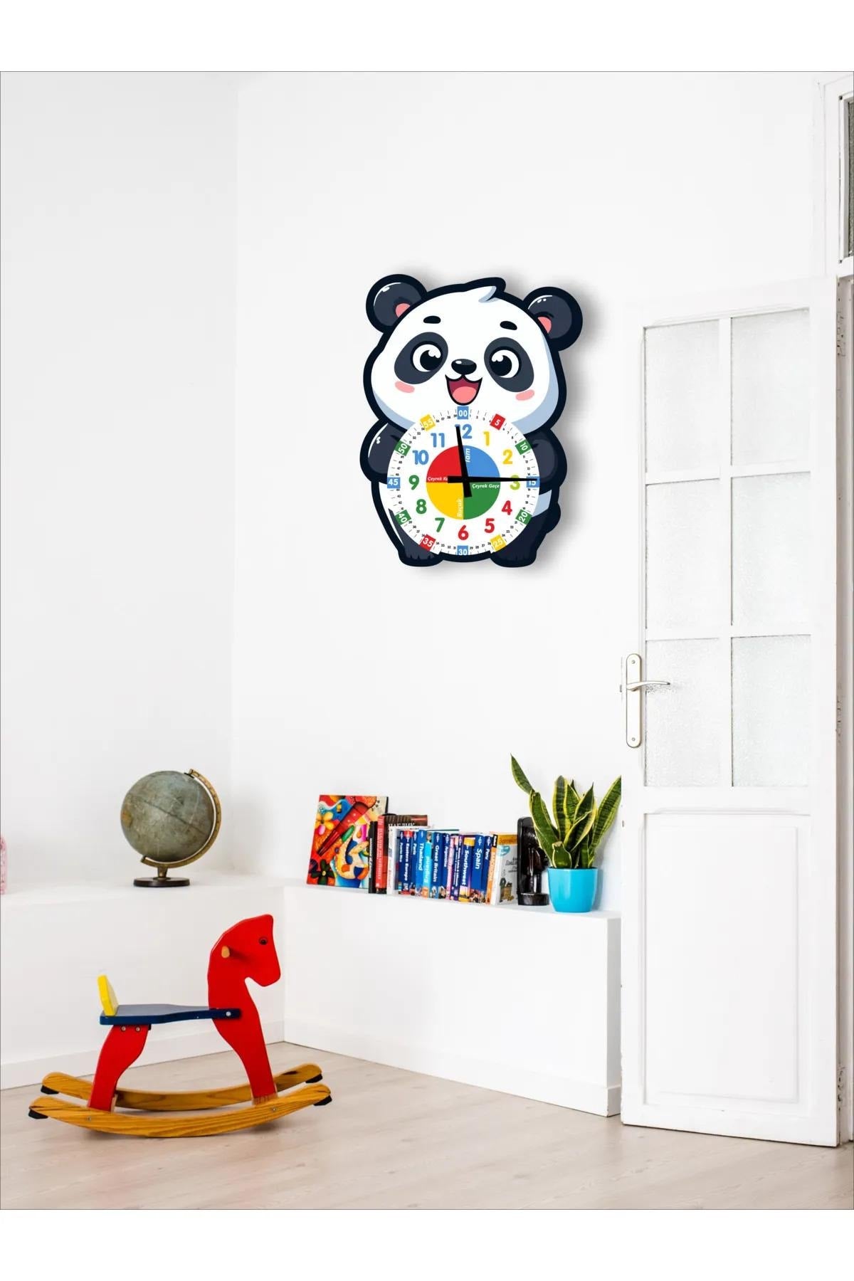 Cute Panda Po Montessori Kids Room Educational Wooden Wall Clock - Silent Mechanism, Stylish Design