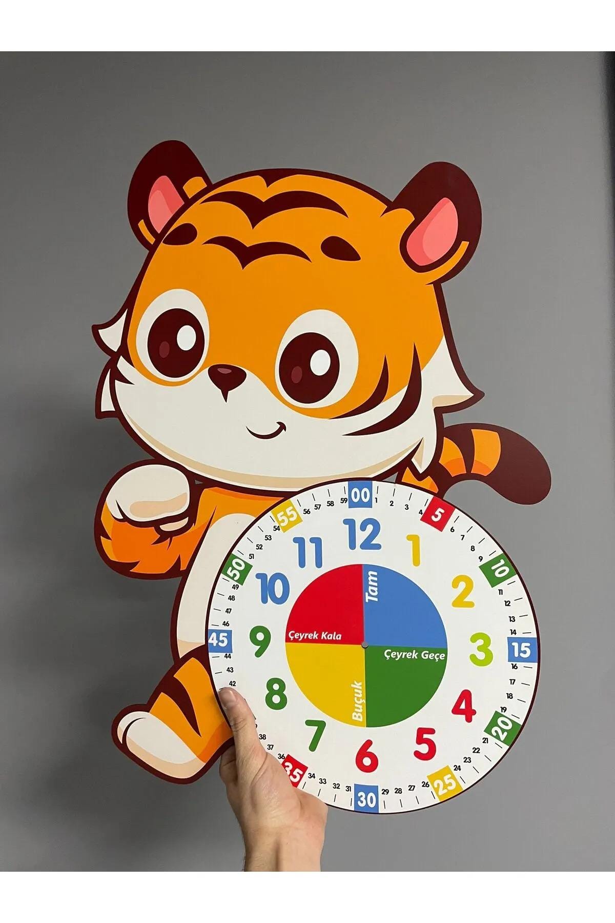 Cute Tiger Tiger Montessori Kids Room Educational Wooden Wall Clock - Quiet, Stylish Design