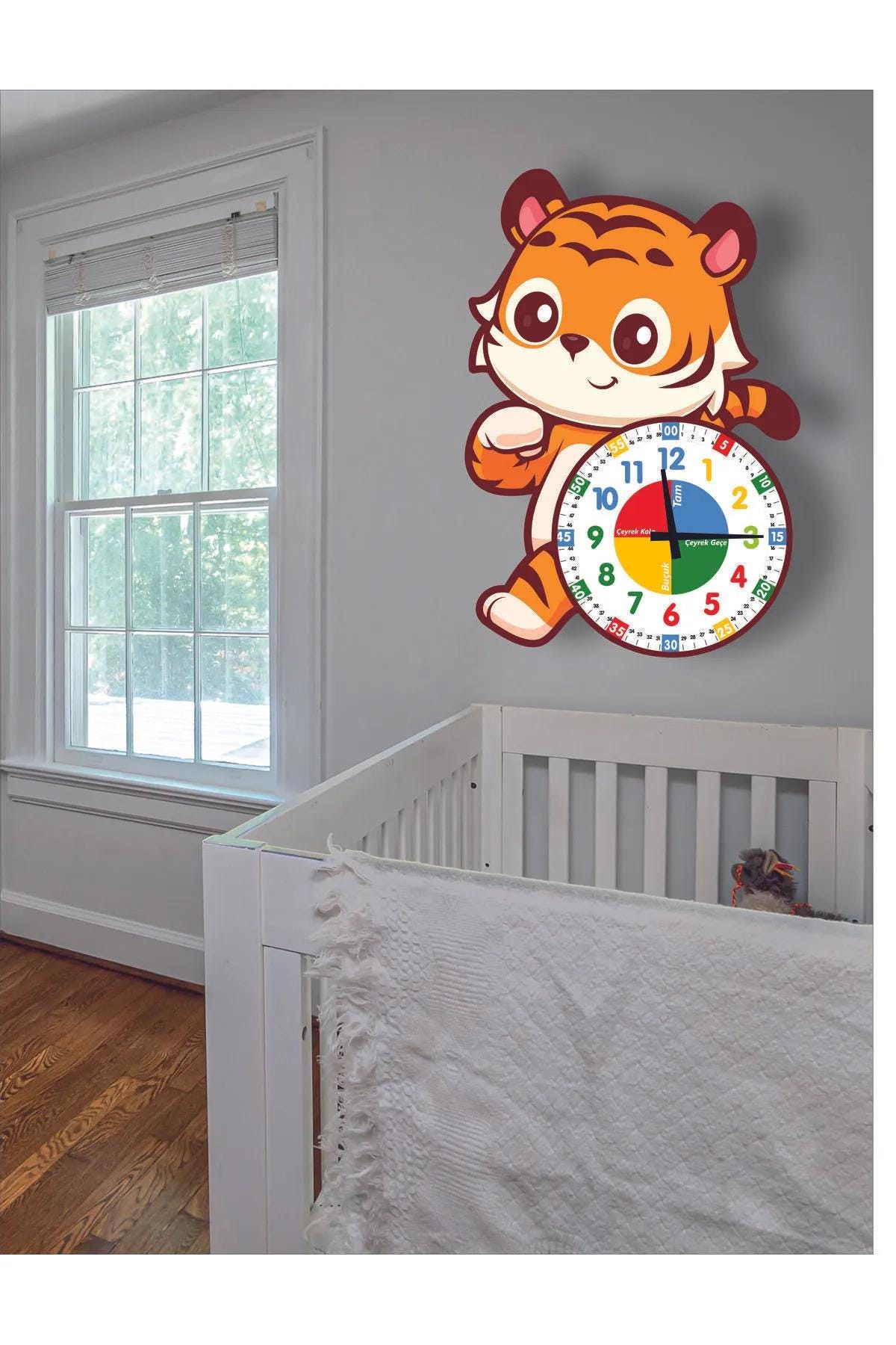 Cute Tiger Tiger Montessori Kids Room Educational Wooden Wall Clock - Quiet, Stylish Design