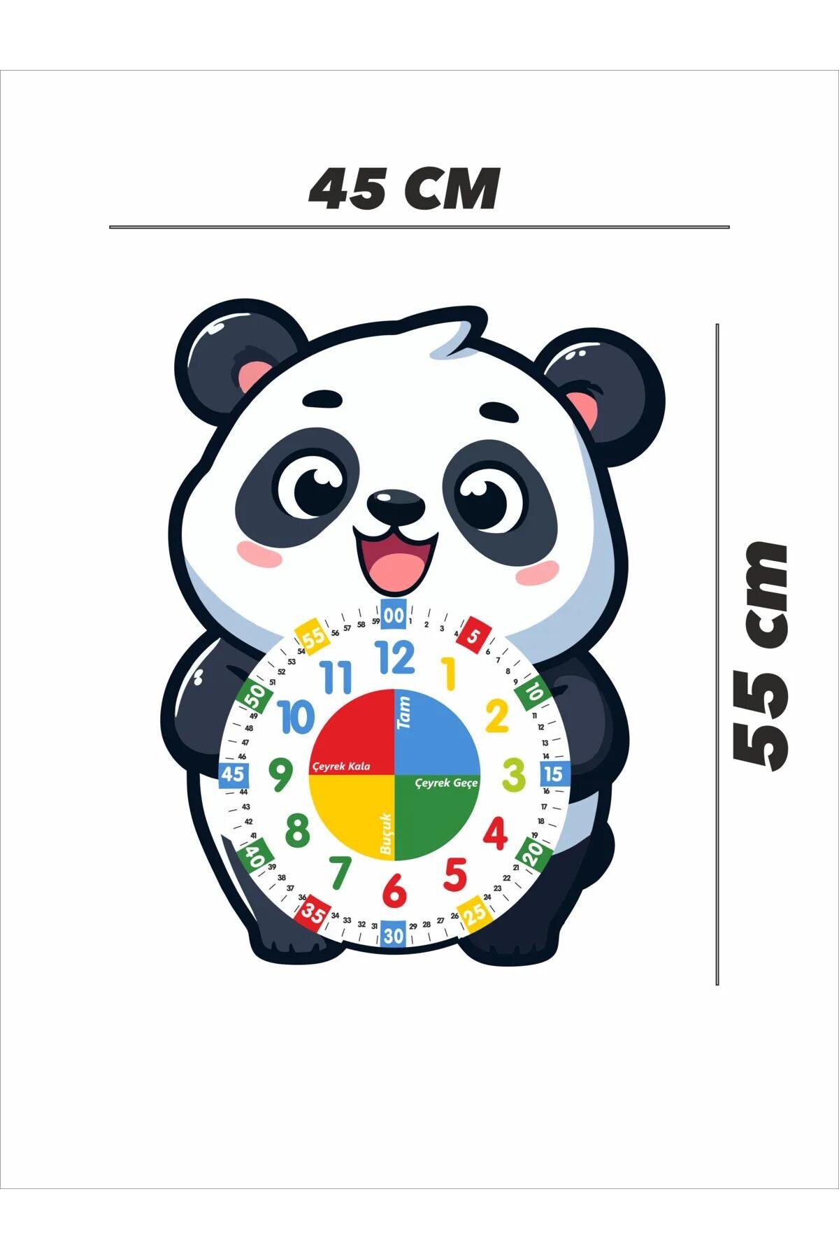 Cute Panda Po Montessori Kids Room Educational Wooden Wall Clock - Silent Mechanism, Stylish Design