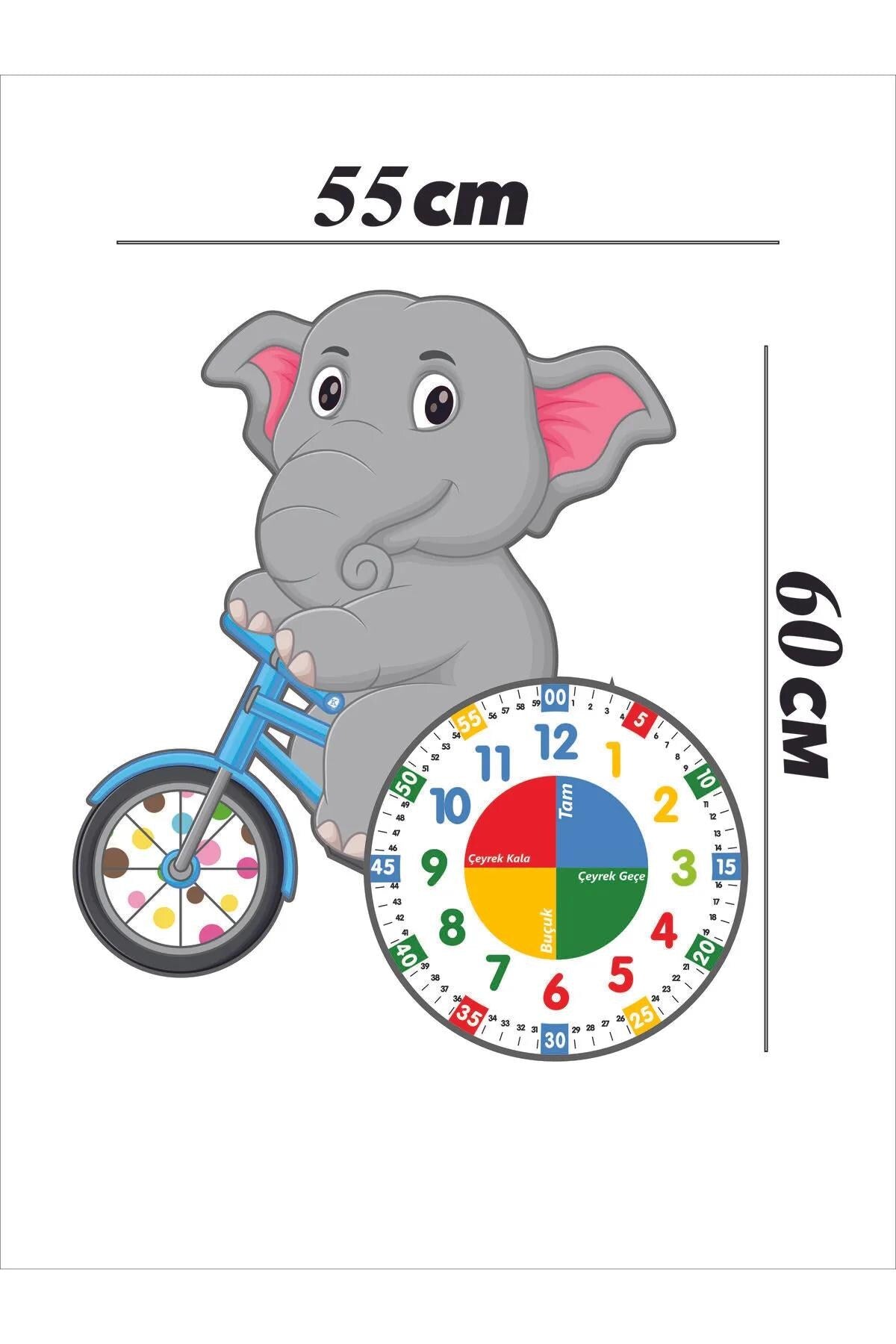 Cute Elephant Betty Rides a Bicycle Montessori Children's Room Educational Wooden Wall Clock - Quiet, Stylish