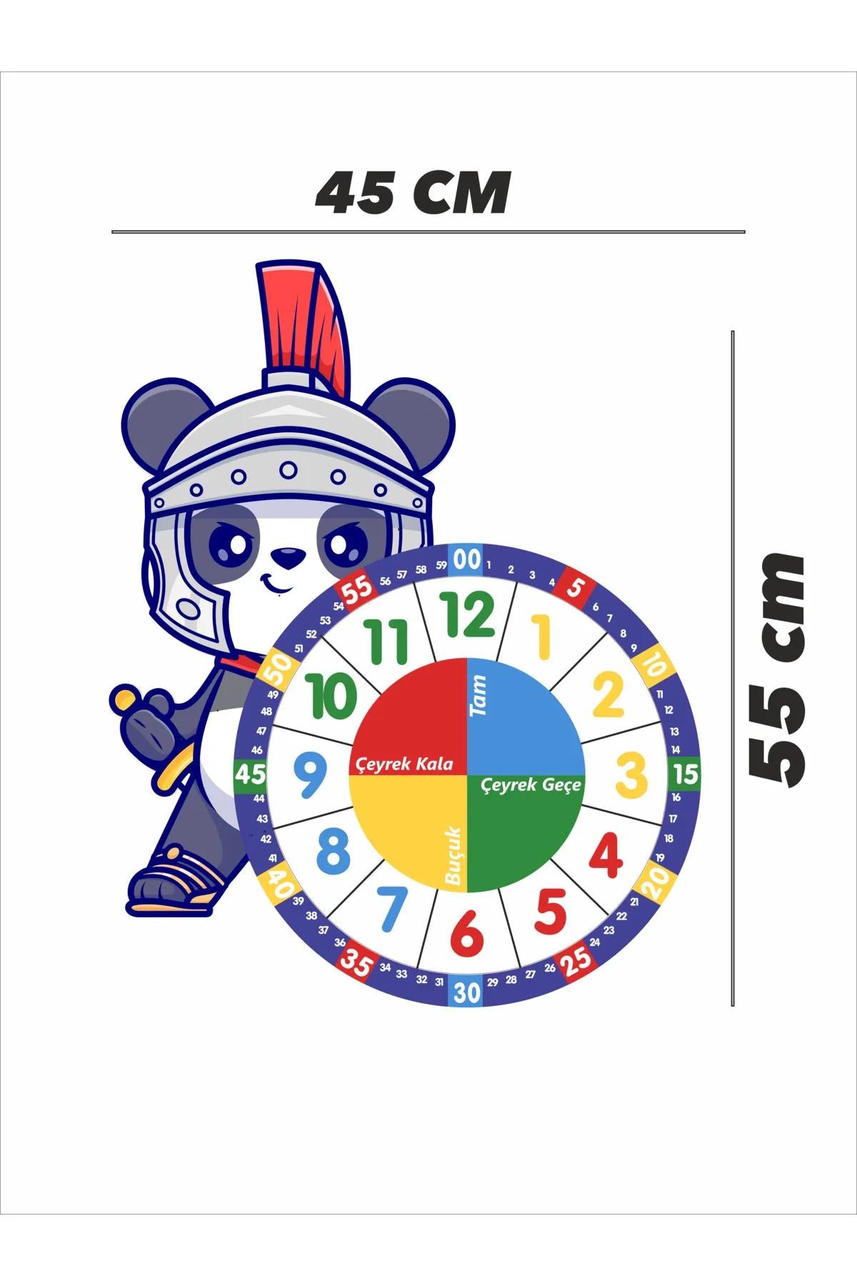Cute Knight Panda Montessori Children's Room Educational Wooden Wall Clock - Silent, Stylish Design